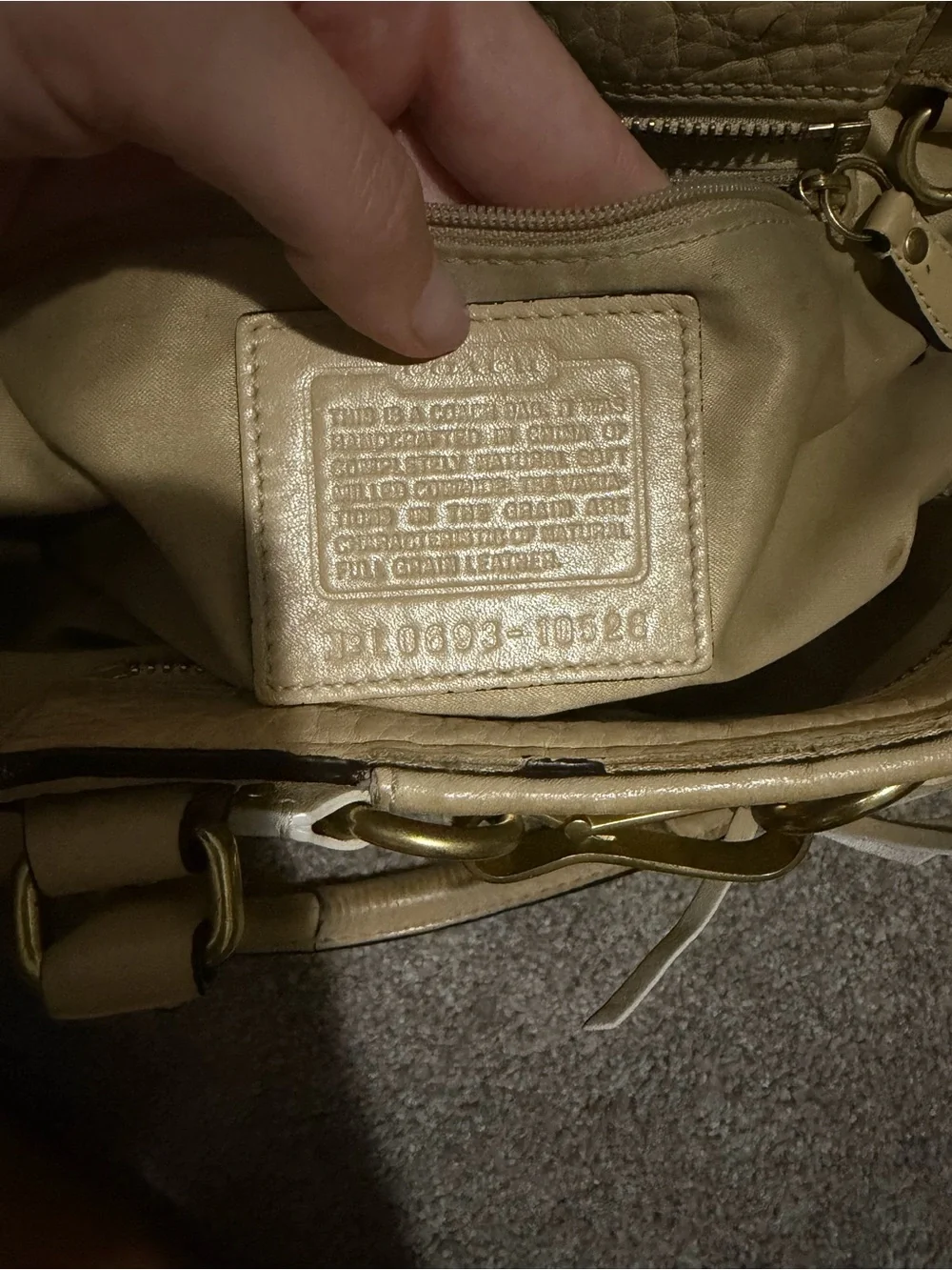Coach Beige Leather Satchel with Brass Hardware